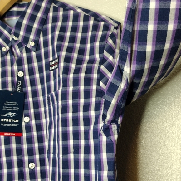 NWT Chaps Men's Medieval Blue Multi Windowpane Stretch Button Down Shirt Size M - Picture 8 of 15